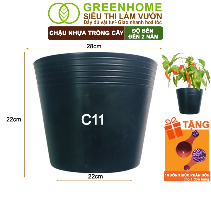 Chậu Trồng Cây Greenhome, C11 (28x22x22cm), Nhựa Mềm, Dẻo, Nhẹ, Trồng Cây, Bầu Ươm Cây Giống, Độ Bền Đến 2 Năm