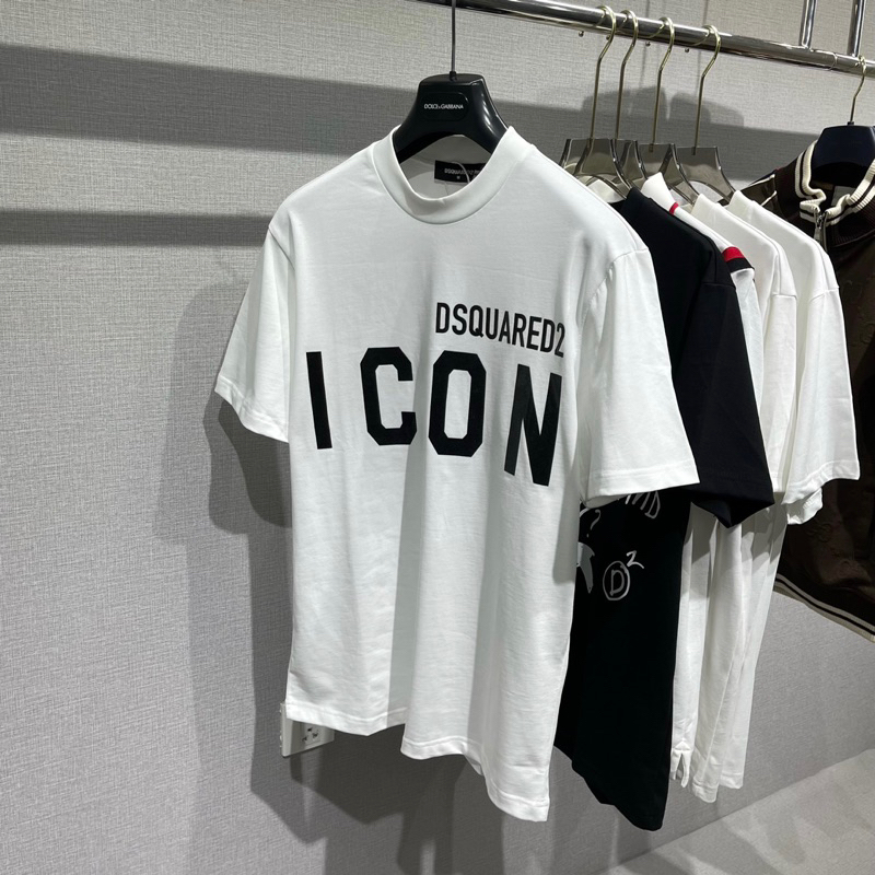 Áo phông nam nữ Premium Cotton in chữ ICON Dsq2 cao su đen bóng nổi ngực cổ bo dày dặn basic AP323P