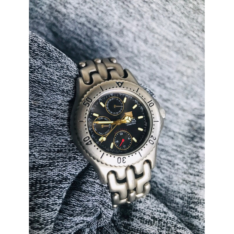 Đồng hồ nam thương hiệu Elgin USA titanium 6kim pin solar kim cọc dạ quang sáng