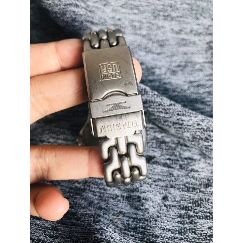 Đồng hồ nam thương hiệu Elgin USA titanium 6kim pin solar kim cọc dạ quang sáng