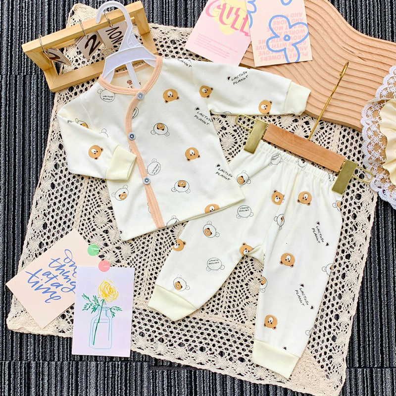 Bộ nỉ dài tay khuy chéo cho bé sơ sinh, Quần áo thu đông bé trai bé gái 0-9 months
