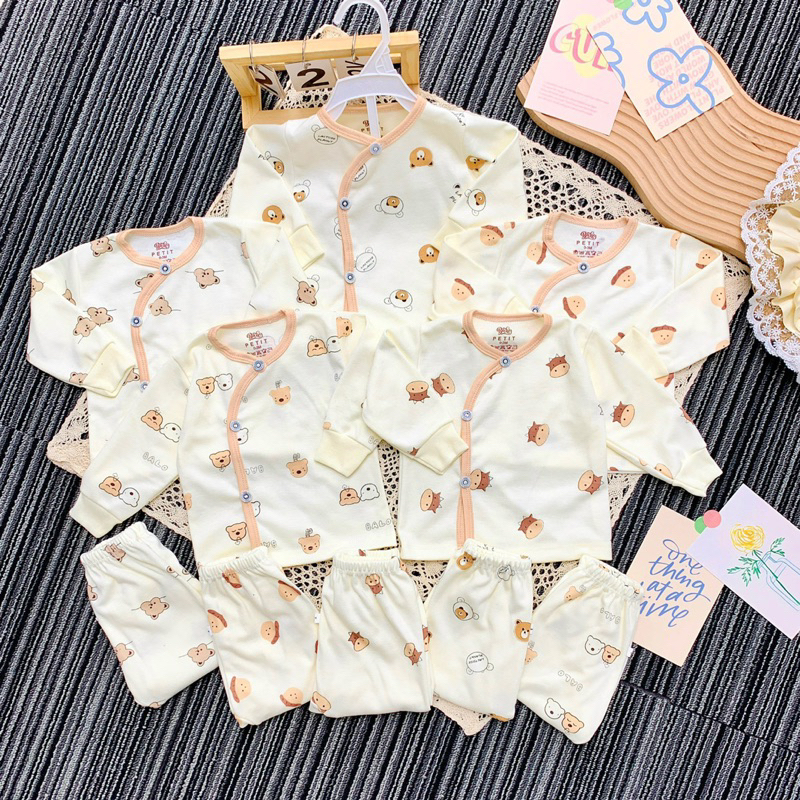 Bộ nỉ dài tay khuy chéo cho bé sơ sinh, Quần áo thu đông bé trai bé gái 0-9 months