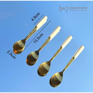 THÌA NĨA INOX CÁN SỨ SIZE NHỎ | DĨA INOX VÀNG CÁN SỨ | Nĩa thìa vân đá chất liệu không ăn mòn xanh trắng