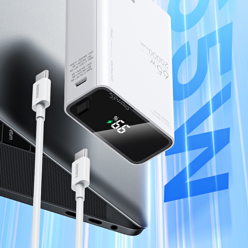 Pin dự phòng siêu nhanh 20000mAh Remax RPP-653 sạc được cả laptop - hỗ trợ PD 65W và QC 22.5W