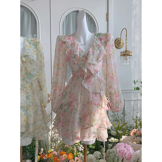 BLOOM - Đầm voan hoa cổ chữ V xếp nếp dịu dàng nữ tính