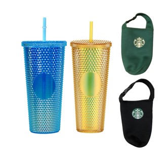 Cốc uống nước vân kim cương 2 lớp kèm ống hút tiện dụng, Ly uống nước đẹp sang trọng