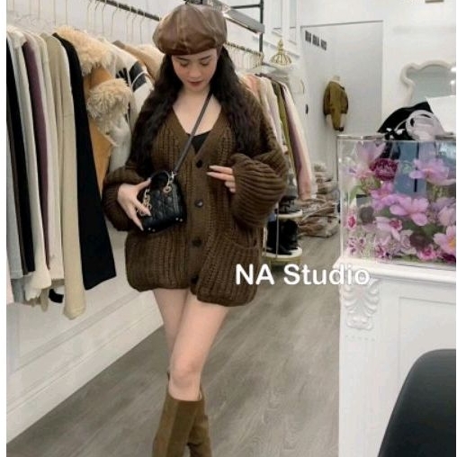 Áo cadigan len nâu hàng QC