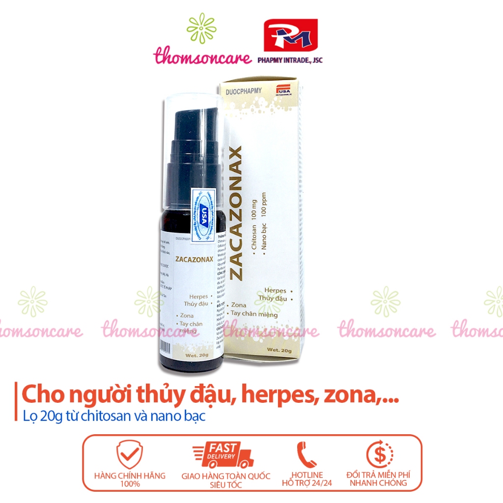 Gel bôi thủy đậu, zona Zacazonax  từ chisto san và nano bạc - gel 20g Thomsoncare