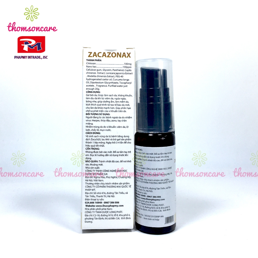 Gel bôi thủy đậu, zona Zacazonax  từ chisto san và nano bạc - gel 20g Thomsoncare
