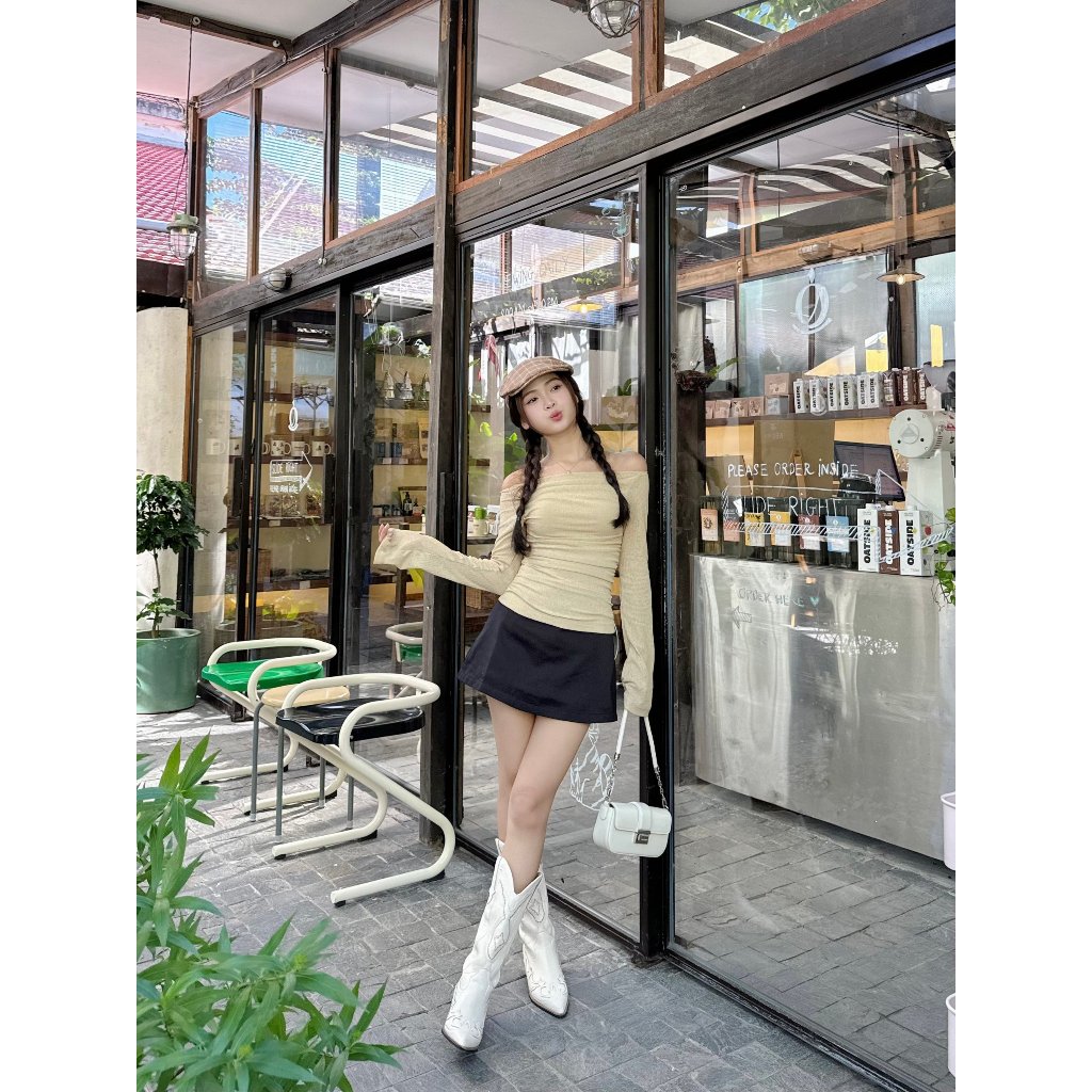 Áo thun trễ vai tay loe phối lưới quyến rũ thời trang cho nữ | LOVE TOP | Secodee