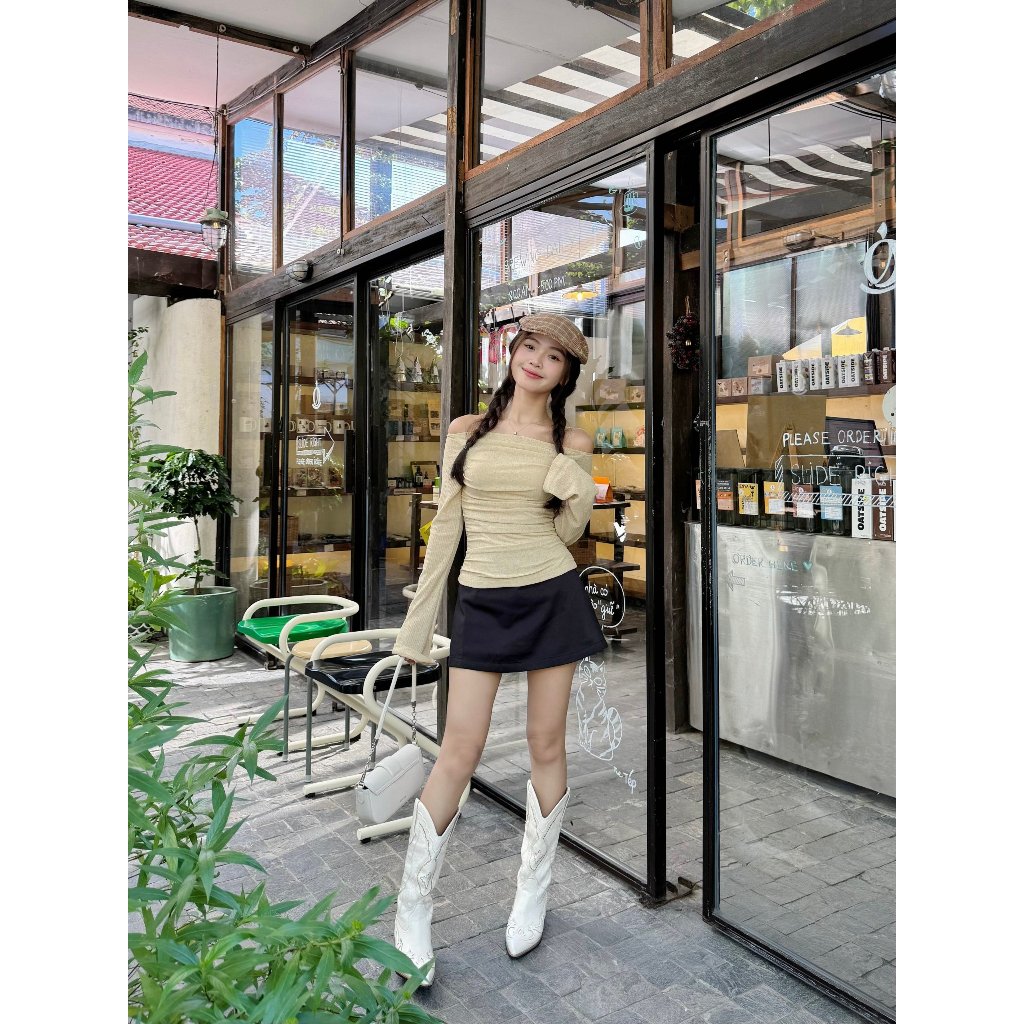 Áo thun trễ vai tay loe phối lưới quyến rũ thời trang cho nữ | LOVE TOP | Secodee