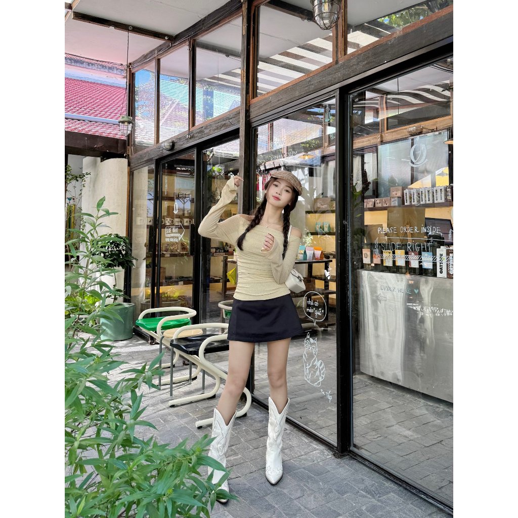 Áo thun trễ vai tay loe phối lưới quyến rũ thời trang cho nữ | LOVE TOP | Secodee