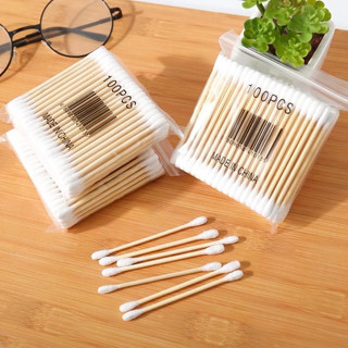 Gói 100 que tăm bông ngoáy tai thân gỗ - bông ráy tai cán gỗ - 5 gói