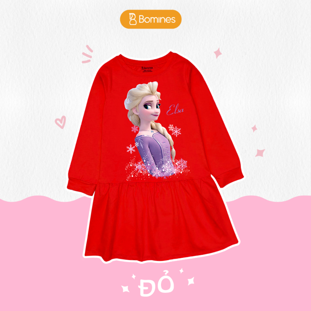 Váy bé gái mùa thu tay dài Elsa Bomines, đầm thun cotton mềm mịn cho bé từ 3- 12 tuổi khoảng 12- 36kg DTDELSATIM