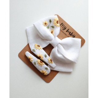 Set nơ buộc tóc và kẹp tóc thêu tay