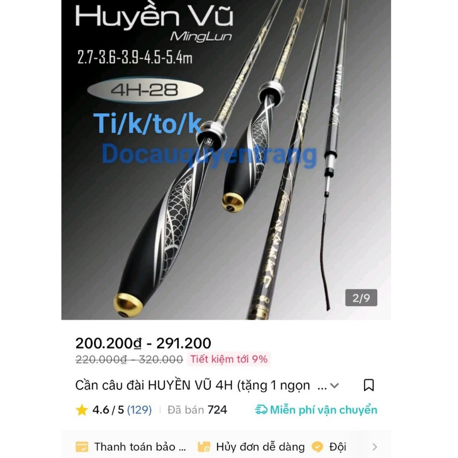 Cần Câu Đơn Đài Huyền Vũ 4H tải tĩnh 1.5kg,Cần câu tay huyền vũ 4h -Đồ Câu Quyền Trang