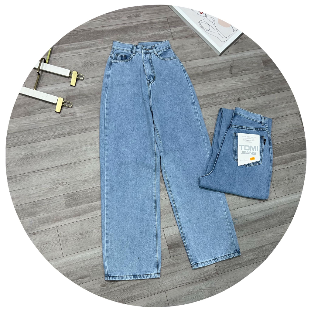 QUẦN JEANS ỐNG XUÔNG GẤP LAI DÁNG DÀI CHẤM GÓT