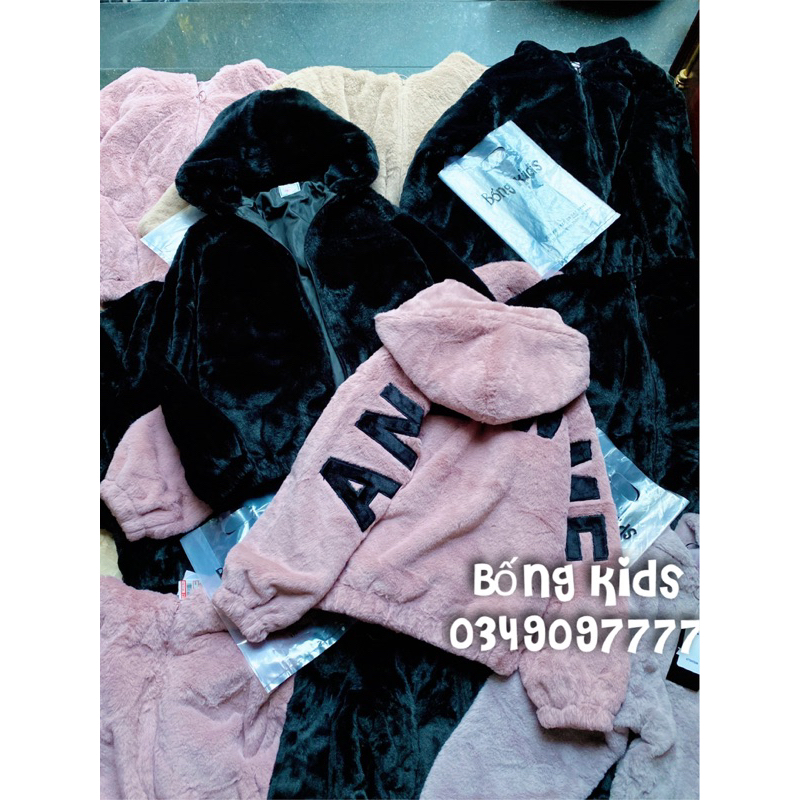 Áo Khoác Lông Bé Gái Đáp Chữ Xuất Nhật