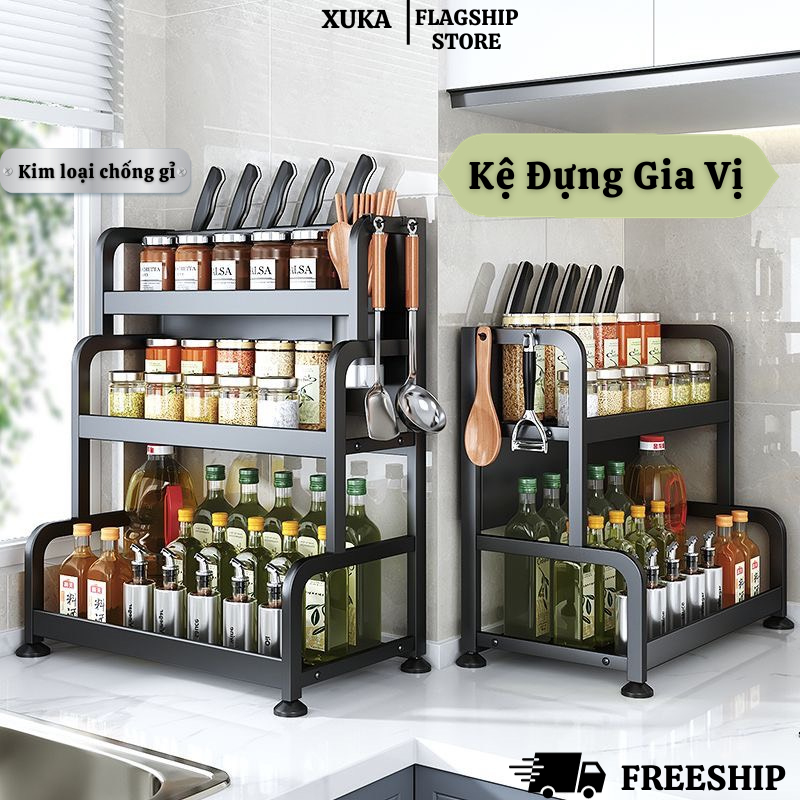 Kệ Gia Vị XUKA Kim Loại Cao Cấp Tiết Kiệm Không Gian Siêu Tiện Lợi