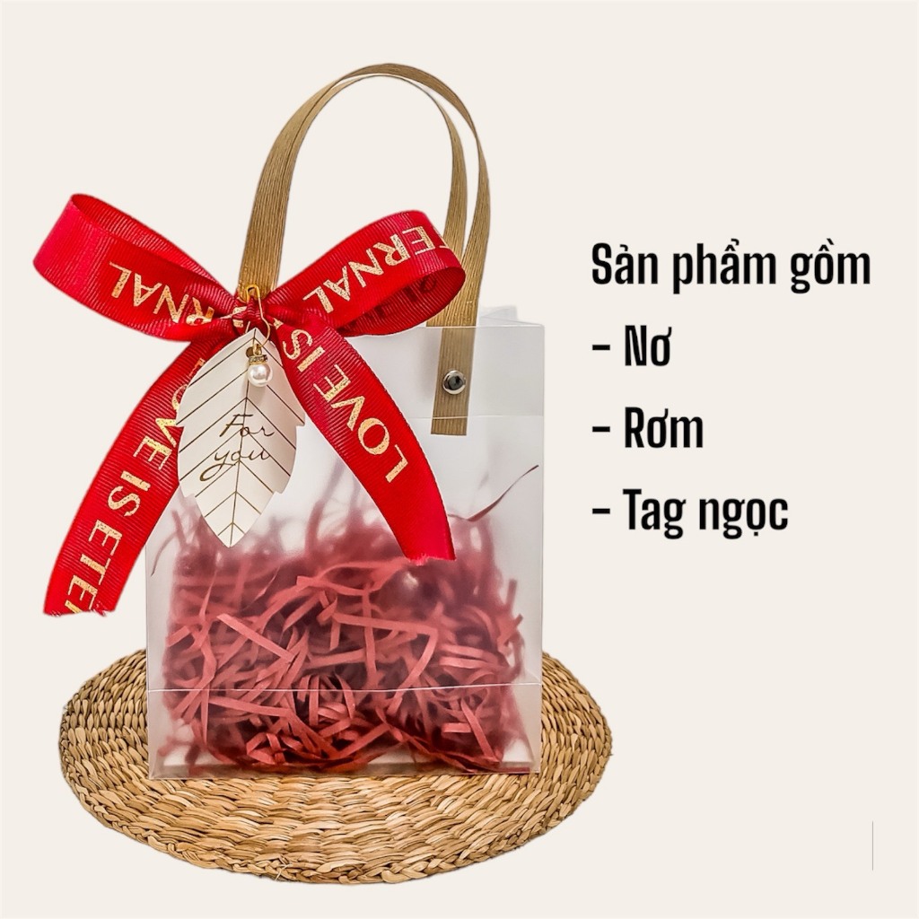 Túi Đựng Quà Kèm Nơ Và Rơm Chất Liệu Nhựa PP Mờ