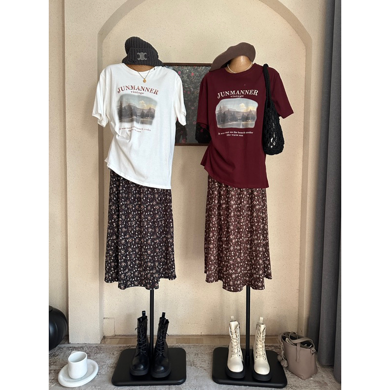 Chân váy nhung tăm hoa nhí Comic