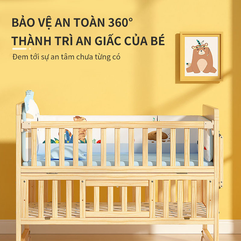 Giường cho trẻ sơ sinh - Nôi ngủ có lan can bảo vệ - Cũi gỗ trẻ sơ sinh giường 2 tầng đa năng gỗ thông