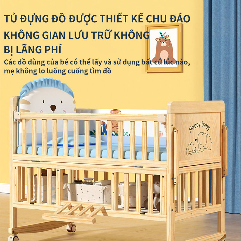Giường cho trẻ sơ sinh - Nôi ngủ có lan can bảo vệ - Cũi gỗ trẻ sơ sinh giường 2 tầng đa năng gỗ thông
