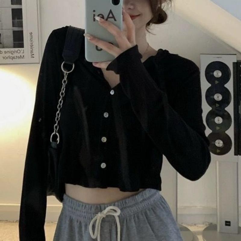 Áo khoác mũ tăm phối dây cài cúc nữ dài tay Áo Cardigan kiểu dáng ngắn bánh bèo tiểu thư form xinh VIETSTAR