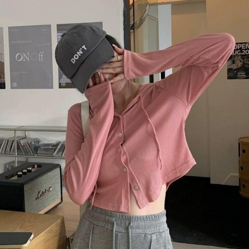 Áo khoác mũ tăm phối dây cài cúc nữ dài tay Áo Cardigan kiểu dáng ngắn bánh bèo tiểu thư form xinh VIETSTAR