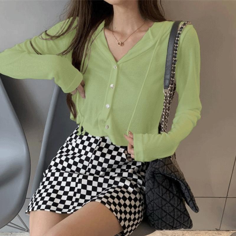 Áo khoác mũ tăm phối dây cài cúc nữ dài tay Áo Cardigan kiểu dáng ngắn bánh bèo tiểu thư form xinh VIETSTAR