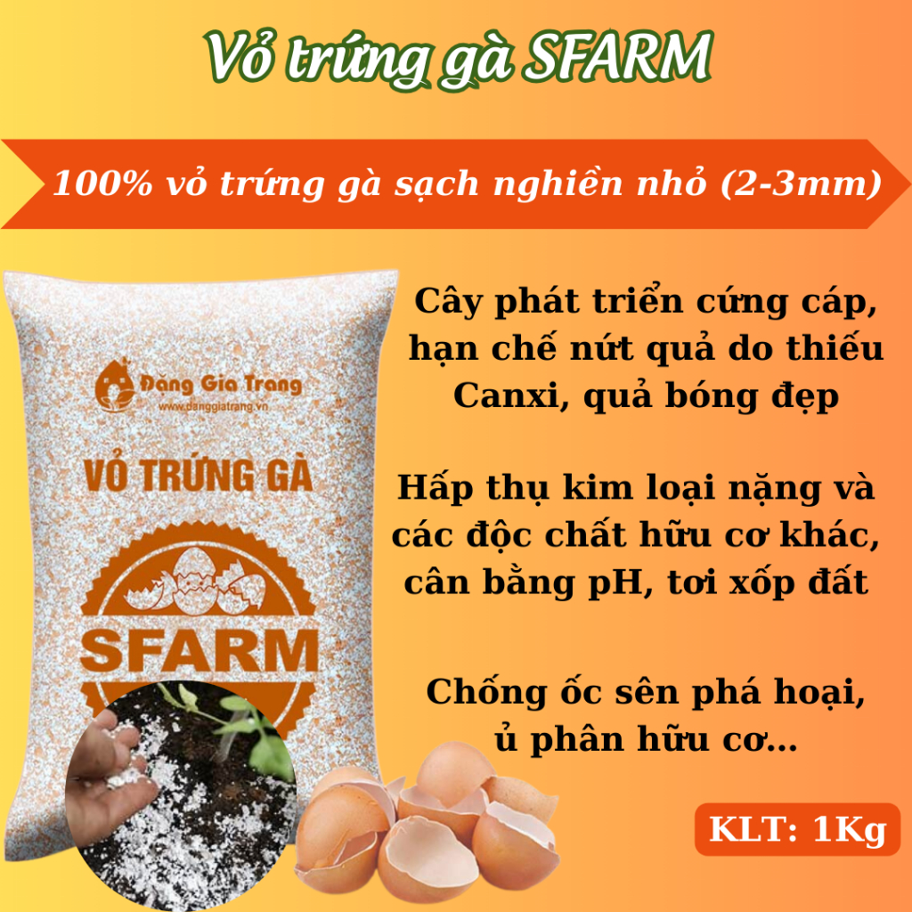 Vỏ Trứng Gà Đặng Gia Trang 1kg  bổ sung canxi cho cây  chống ốc sên phá hoại vườn
