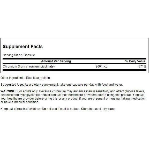 Swanson Chromium Picolinate 200mcg - Viên uống hỗ trợ tim mạch, cân bằng đường huyết và giảm cân 200 viên