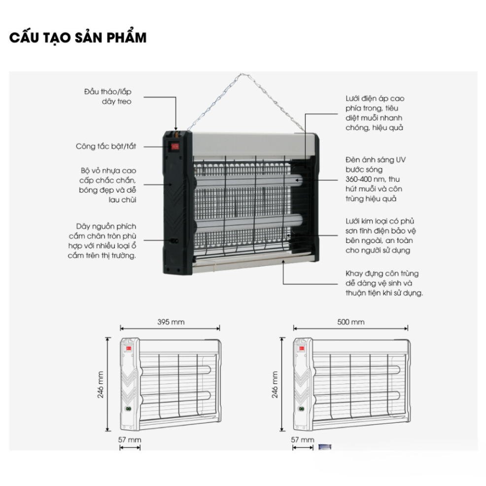 Đèn bắt muỗi thông minh Rạng Đông DBM02 500x250/4W-DBM02 400x250/4W, Thu hút muỗi không sử dụng hoá chất, BH 12 tháng