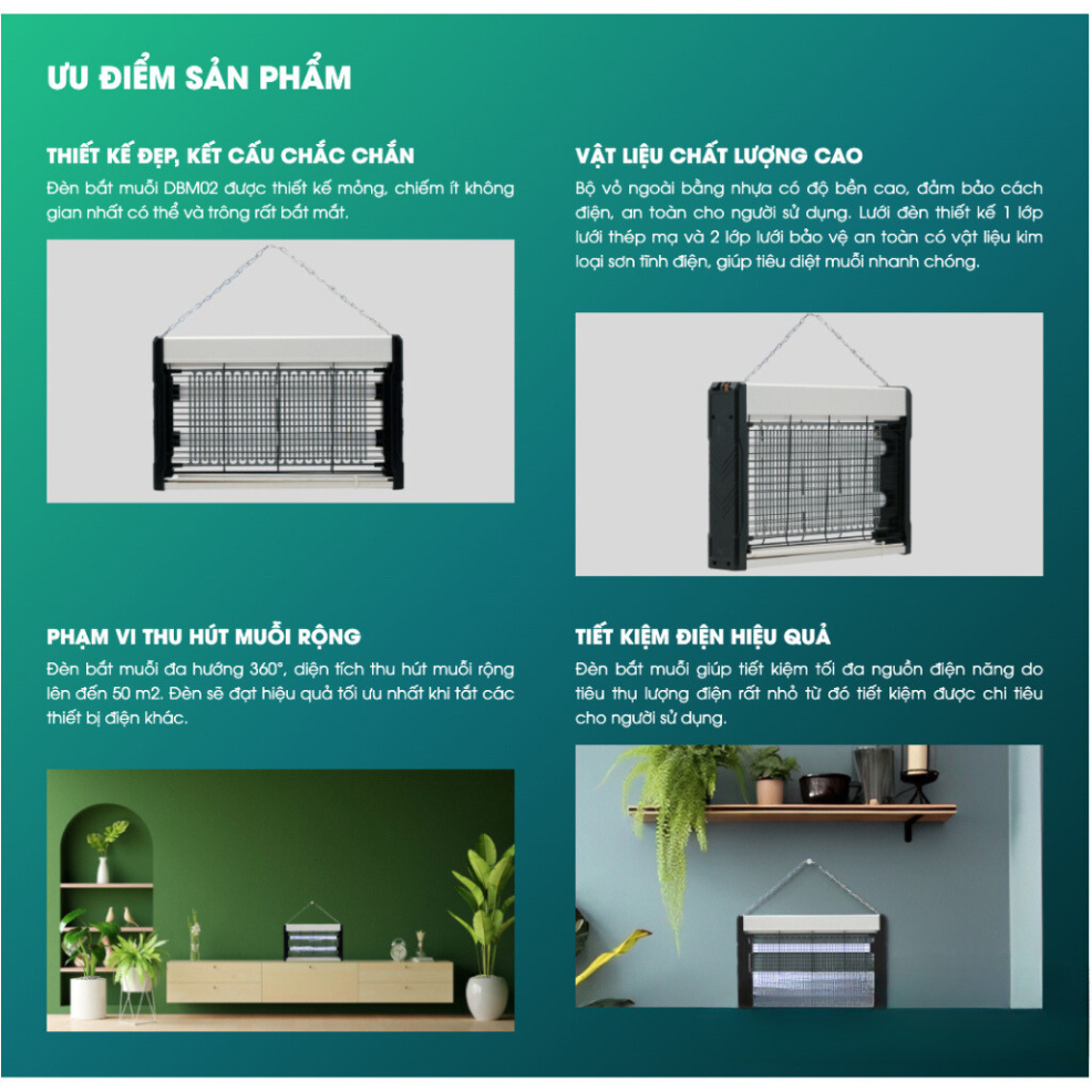 Đèn bắt muỗi thông minh Rạng Đông DBM02 500x250/4W-DBM02 400x250/4W, Thu hút muỗi không sử dụng hoá chất, BH 12 tháng