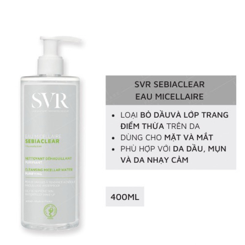Nước Tẩy Trang Dành Cho Da Dầu, Mụn SVR Sebiaclear 400ml