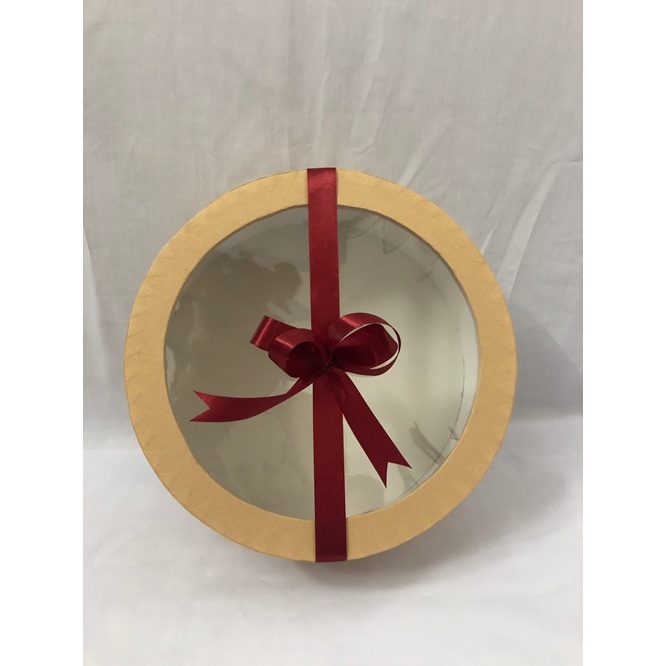 Hộp quà hình tròn mặt kiếng/mica đủ màu đk 25 cm cao 10 cm/hộp