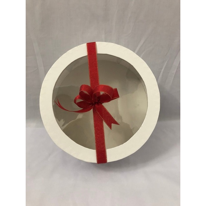 Hộp quà hình tròn mặt kiếng/mica đủ màu đk 25 cm cao 10 cm/hộp