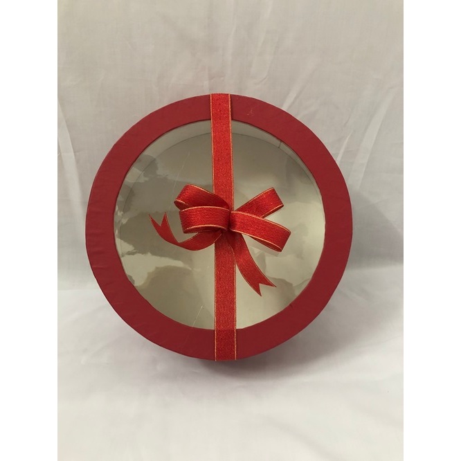 Hộp quà hình tròn mặt kiếng/mica đủ màu đk 25 cm cao 10 cm/hộp