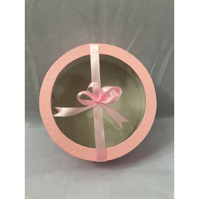 Hộp quà hình tròn mặt kiếng/mica đủ màu đk 25 cm cao 10 cm/hộp
