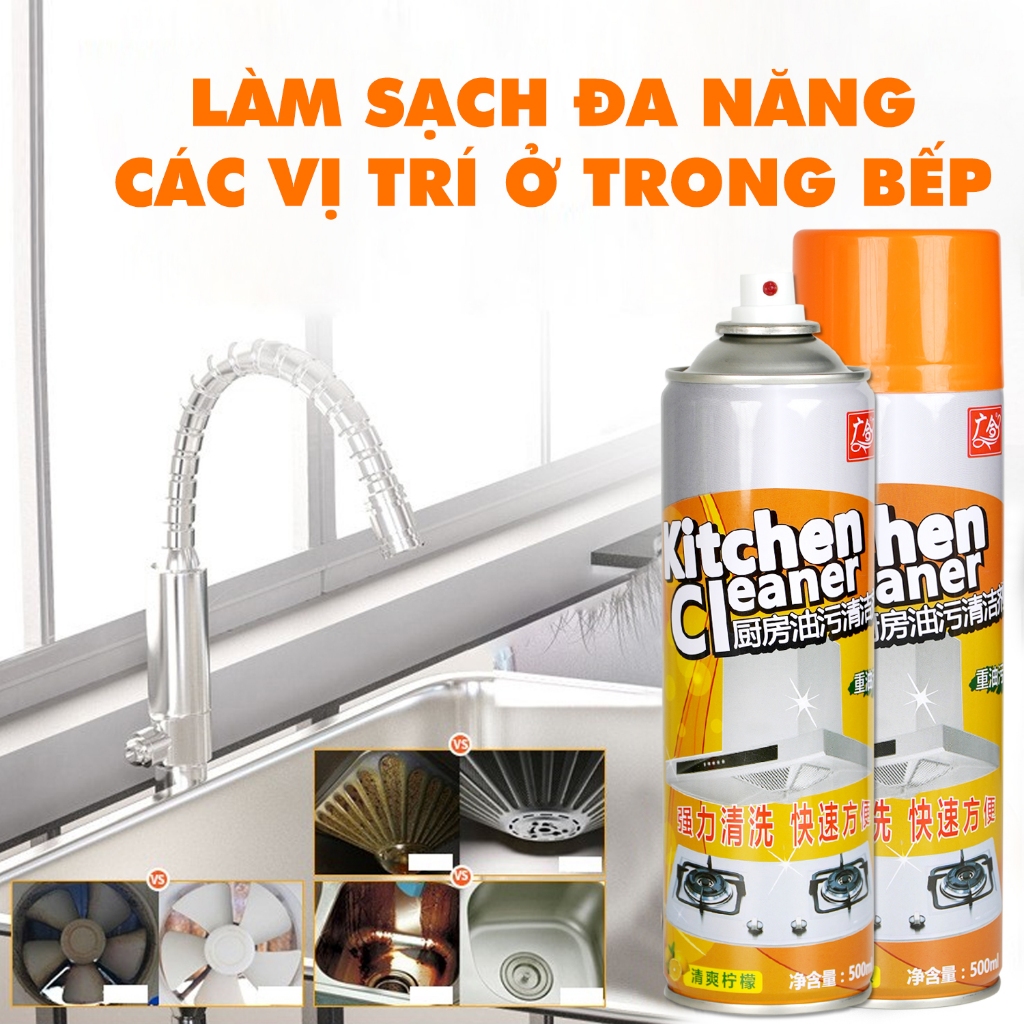 Bình xịt tẩy dầu mỡ nhà bếp rửa vệ sinh máy hút mùi chai nước lau bếp ga Kitchen Cleaner 500ml khử mùi diệt khuẩn