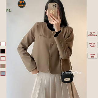 Áo vest blazer cổ tròn công sở kiểu trơn cúc đồng cao cấp 247store- Blazercotron935_P5K10