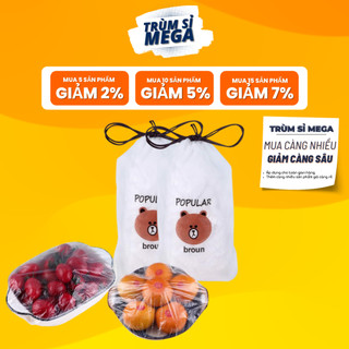Set 100 màng bọc thực phẩm, bịch 100 cái túi chun bọc thực phẩm Gấu PE co giãn bọc đồ ăn, chùm đầu đa năng tái sử dụng