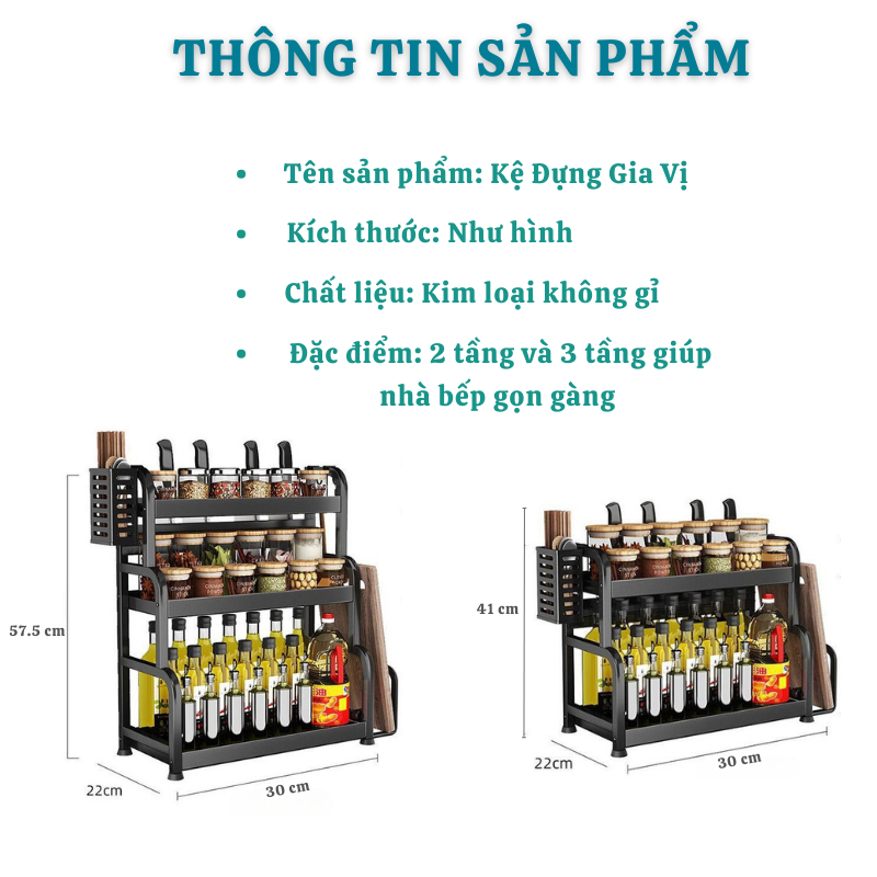 Kệ Gia Vị NAMIKO Kim Loại Có Ống Cắm Đũa 2-3 Tầng Tiết Kiệm Không Gian