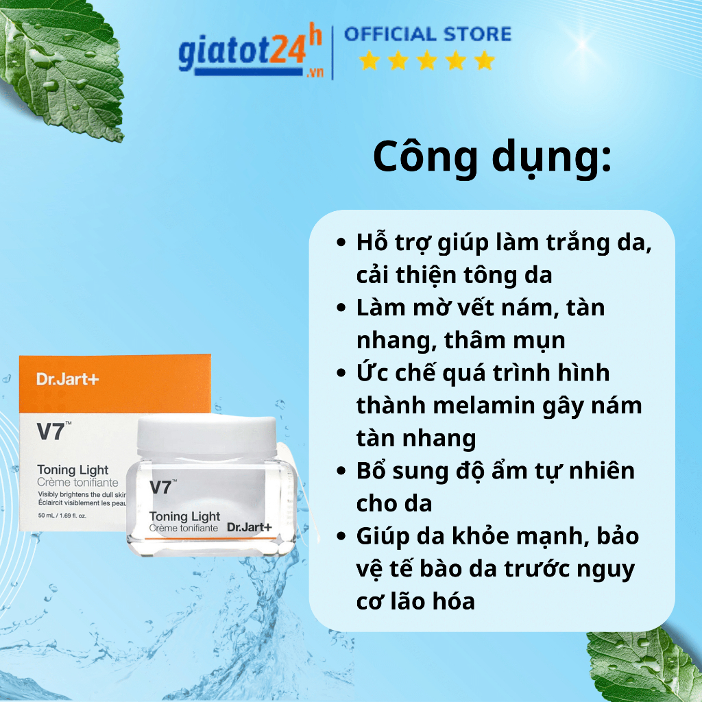 Kem Dưỡng Trắng Da Và Giảm Nám Dr.Jart+ V7 Toning Light 50ml Hàn Quốc