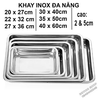 Khay inox chữ nhật 30x40cm/27x36cm/22x32cm/20x27cm | đựng thực phẩm, đựng phụ tùng, mâm phục vụ...