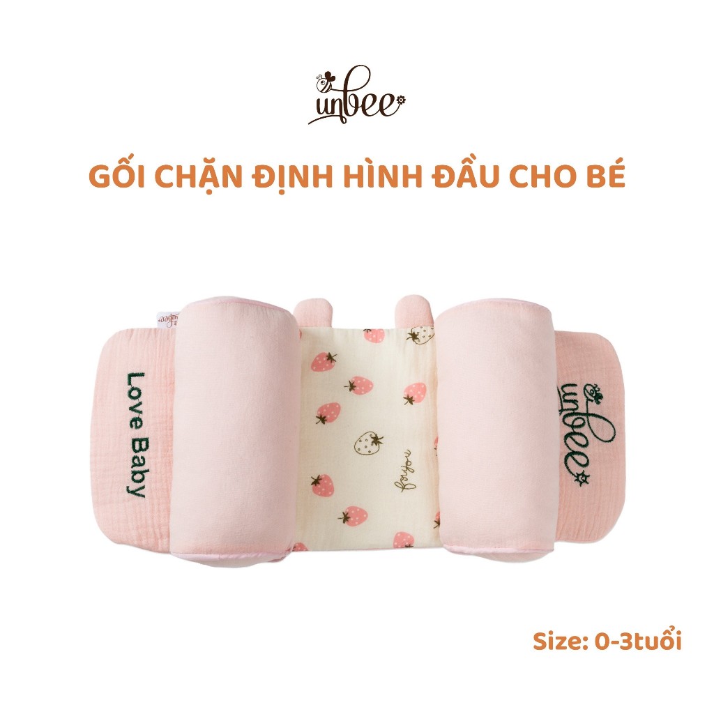 Gối Chặn Định Hình Đầu Dáng Tai Gấu Cao Cấp Unbee Chất Xô Muslin Hàn Quốc Cho Bé Sơ Sinh Chống Méo Đầu Bẹp Đầu