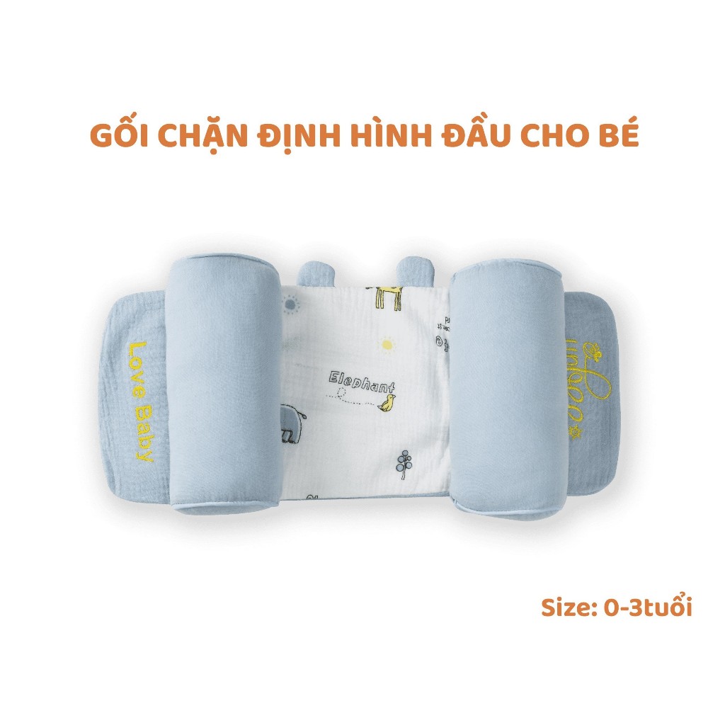 Gối Chặn Định Hình Đầu Dáng Tai Gấu Cao Cấp Unbee Chất Xô Muslin Hàn Quốc Cho Bé Sơ Sinh Chống Méo Đầu Bẹp Đầu