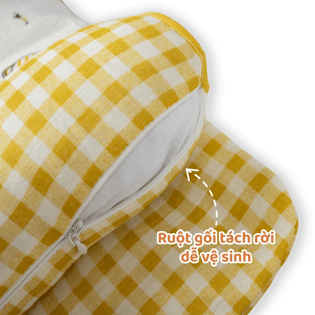 Gối Chặn Định Hình Đầu Dáng Tai Gấu Cao Cấp Unbee Chất Xô Muslin Hàn Quốc Cho Bé Sơ Sinh Chống Méo Đầu Bẹp Đầu