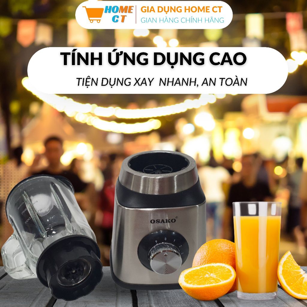 Máy xay sinh tố đa năng 3 cối thủy tinh Osako ST-03 công suất 450W, máy xay thịt cá, các loại hạt, gia vị - HOME CT
