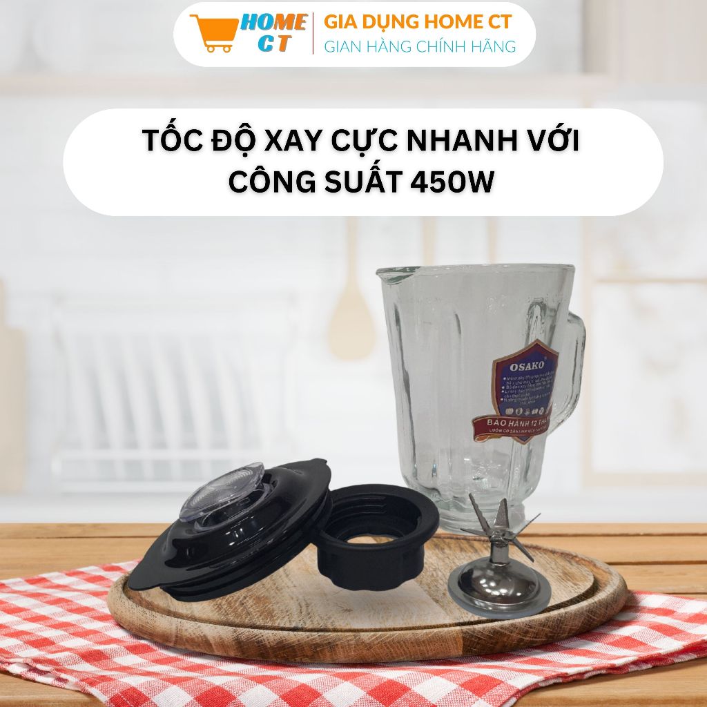 Máy xay sinh tố đa năng 3 cối thủy tinh Osako ST-03 công suất 450W, máy xay thịt cá, các loại hạt, gia vị - HOME CT